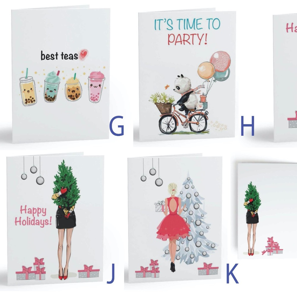 x2 Fashion Girl Christmas Cards Fashion Birthday Greeting Cards w/ Envelopes
